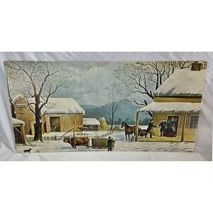 Currier & Ives Home to Thanksgiving Lithograph Art Print 12" x 24" Cardstock